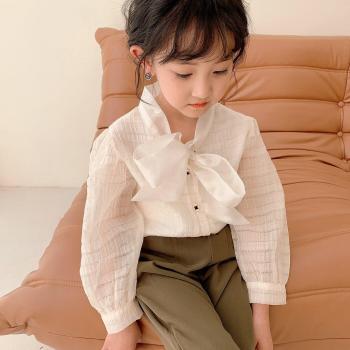 Girls White Long Sleeve Blouse with Ribbons