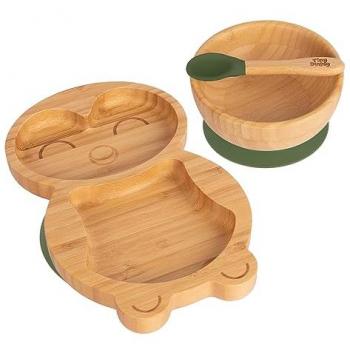 Pickles The Penguin Bamboo Suction Dinner Set - Olive