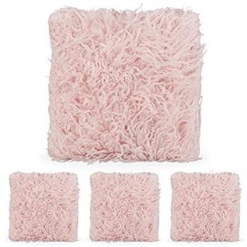 Juego de 4 Almohadones de Pelo Sintético, Cojines Suaves y Rellenos, 35 x 40 cm, Rosa