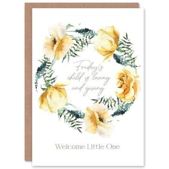 White “Child Loving & Giving” Birthday Wreath Card for Newborns