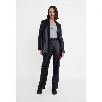 Stradivarius Black Faux Leather Utility Trousers