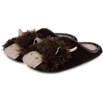 Men’s Brown Applique Mule Slippers – Novelty Design – Size 7–8