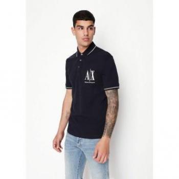 Polo De Manga Corta Azul Marino Con Logo Estampado De Armani Exchange