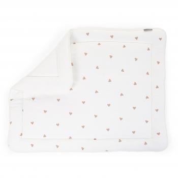 Materassino per Box Childhome 75x95 cm in Jersey e Mussola con Motivo Cuori Ecrù