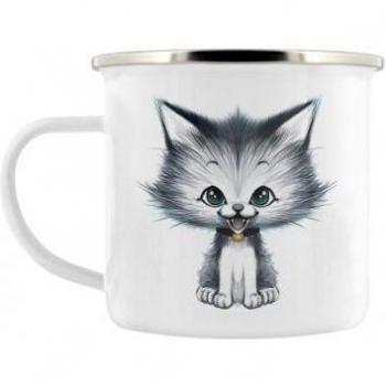 Taza esmaltada Kitsch Kitten blanca y negra