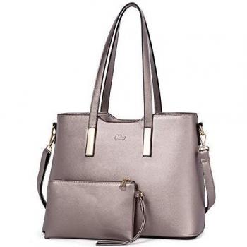Sac d’épaule femme en cuir argenté avec pochette intérieure