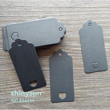 Retro Black Heart‑Shaped Hanging Tag Pack – 50 pcs, 4x9 cm