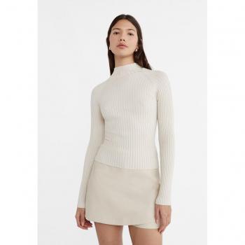 Stradivarius Ribbed Mock Turtleneck Sweater - Stone XL