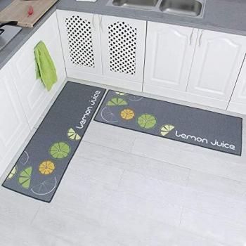 Carvapet Tapis de Bain Antidérapant Lavable en Machine Citron Gris