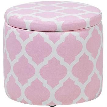 Sgabello Poggiapiè Contenitore Rotondo Quadrifoglio Rosa-Bianco – Ottomano Stilizzato