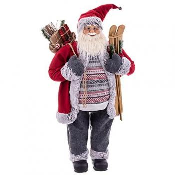 Figura Decorativa de Papá Noel con Saco y Gorro con Cascabel