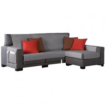 Estoralis | cubre sofá tejido jaquard resistente | chaisse longue 210 cm brazo derecho tela 210 x 255 cm modelo beret color gris marengo