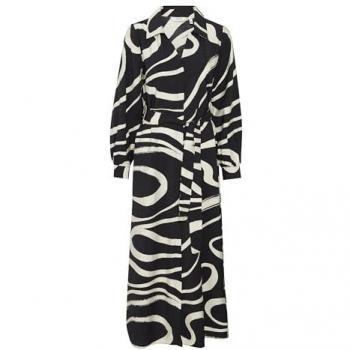B.YOUNG Maxikleid BYIBINE AOP DRESS 2 – Schwarzes Damenkleid (Gr. 36) mit Viskose/Polyamid-Mix
