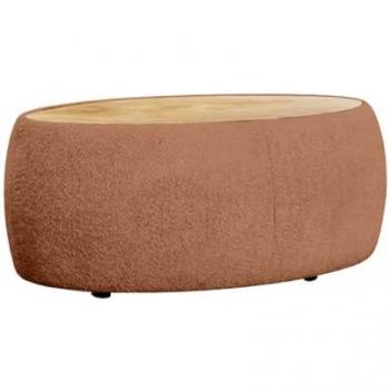 Mahina Table Basse Ovale avec Tissu Bouclette et Plateau en Bois, 114 cm – Couleur Rouille