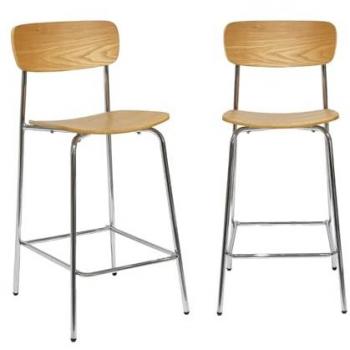 Tabouret de bar Toby en bois contreplaqué et métal chromé (lot de 2)