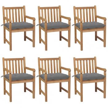 Ensemble de 6 chaises de jardin avec coussins gris en bois de teck