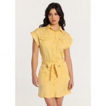 Vestido Casual Lois Jeans de Tencel y Algodón, Manga Corta, Color Amarillo