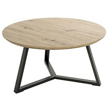 Table basse ronde avec plateau décor chène