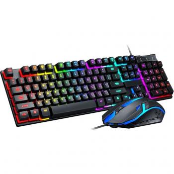 TF200 Rainbow Backlit USB Ergonomic Gaming Keyboard and Mouse Bundle