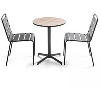 Ensemble de jardin table ronde et 2 chaises en métal bois