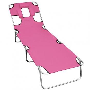 Vidaxl Folding Sun Lounger with Head Cushion Steel Magento Pink