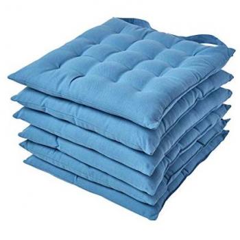 Airforce Blue Seat Cushion with Button Straps, 40 x 40cm, Set of 6