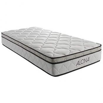 Matelas Alona à Ressorts et Mémoire de Forme 80 Kg/m3 + Housse 90x200 cm - Hauteur 25,5 cm - Accueil Moelleux - Soutien Ferme - 5 Zones