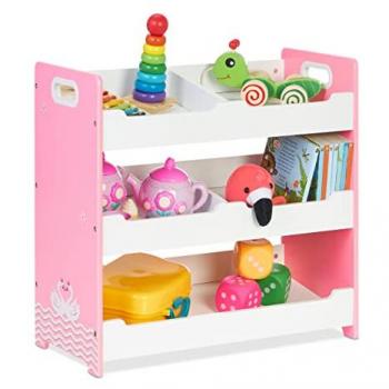 Scaffale per Bambini 5 Scomparti MDF Bianco e Rosa
