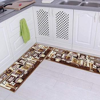 Carvapet Tapis Cuisine Antidérapant 2 Pièces Lavable en Machine (Café Marron)