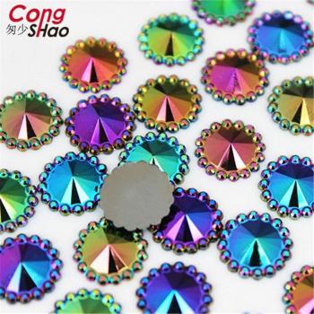 AB Color Round Flatback Acrylic Rhinestones - 12mm Sunflower Design, 200pcs Pack