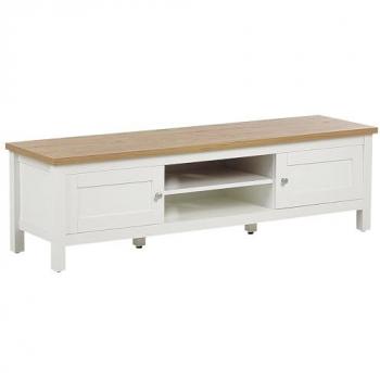 Mobile TV moderno scaffale mobili soggiorno 140 cm crema e legno chiaro Atoca