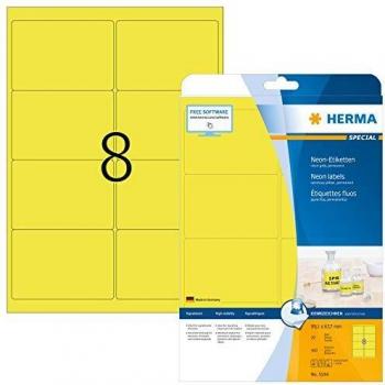 Herma No. 5144 Universal 99.1 x 67.7 mm Neon Yellow Self-Adhesive Label A4 Sheet - 160 Labels per Pack - 20 Sheets per Pack
