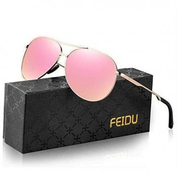 FEIDU FD9002 Unisex Pilot Sunglasses - Lightweight Metal Frame (Pink, 58)