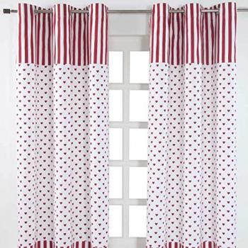 Homescape's Love Hearts Eyelet Curtains (Red, Ready-Made, Unlined, 137 x 182 cm)
