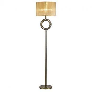 Florence Round Floor Lamp with Soft Bronze Shade, Antique Brass and Crystal Accent