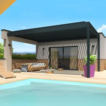 Intersun pergola spinelli 4,50 x 6,037 m bioclimatica doppio cilindro con telecomando (grigio antracite)