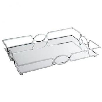 Dekotablett Eurofirany LETA Spiegelboden Metall Silber 30x45x7 cm