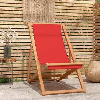 Red Folding Beach Chair in Solid Teak Wood
