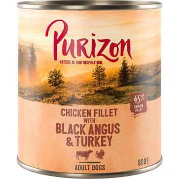 Purizon Adult 24 x 800 g comida húmeda sin cereales para perros - Black angus y pavo con boniato y arándanos