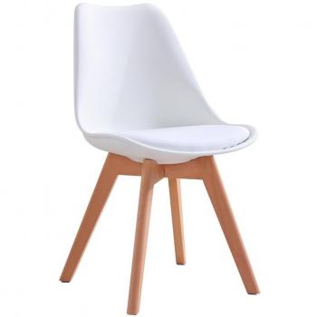 Tulip Dining Chair with Natural Solid Wood Legs - White