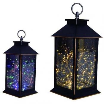 Flackernde LED Laterne, 50 LEDs, antik schwarz, 14x14x32cm