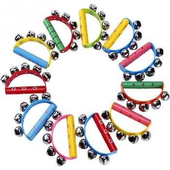 10 Pcs Vibrant Jingle Bells with Wooden Handle for Children