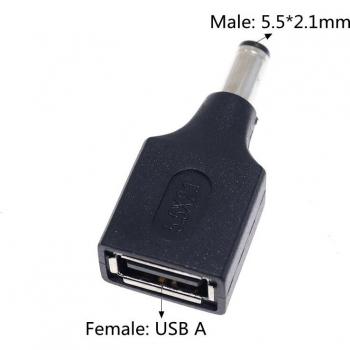 Adaptador de corriente USB A a conector 5,5x2,1mm