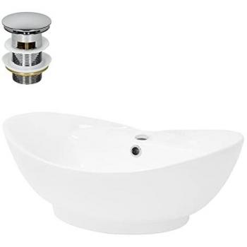 ML-Design Lavabo à Poser en Céramique, 590 x 205 x 395 mm, Blanc Brillant, avec Bonde de