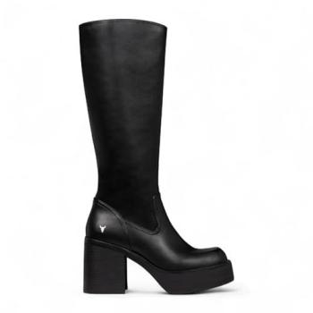 Niche Black Knee‑High Faux Leather Platform Boots – Windsor Smith Women’s, Size 8
