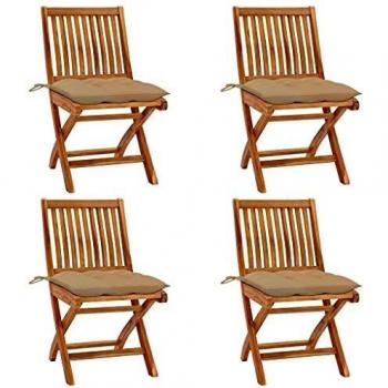Lot 4 Chaises Pliantes Jardin avec Coussin, Teck Durable – VidaXL