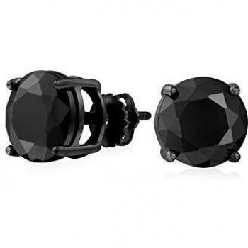 Men's/Women's Black Cubic Zirconia Round Stud Earrings with Black Halo, Screw Back Closure, 925 Sterling Silver Plating