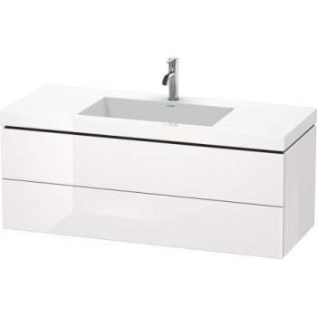 Duravit L-Cube Möbelwaschtisch c-bonded mit Unterbau wandhängend, 120x48 cm, 2 Schubkästen, ohne Überlauf, ohne Hahnloch, Farbe: Mediterrane Eiche Echtholzfurnier