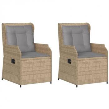 Set de chaises de terrasse inclinables, deux unités, coussin beige rotin