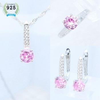 925 Sterling Silver Round Garnet Jewelry Set